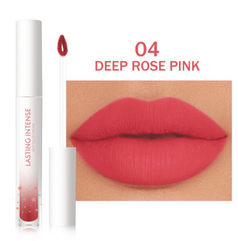Minimeli Matte Liquid Lipstick in 04 Deep Rose Pink, with a metallic rose-gold cap.