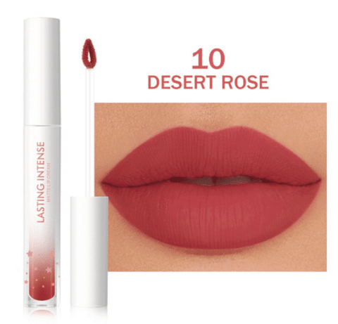 Minimeli Matte Liquid Lipstick 10 Desert Rose, waterproof, in its sleek upright tube packaging.