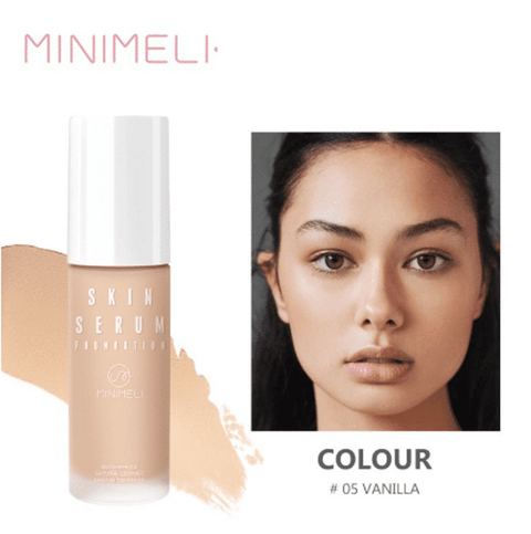 Minimeli 05 Vanilla Matte Serum Foundation 30ml in clear glass bottle with pump.