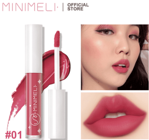 Minimeli Soft Matte Liquid Lipstick shade 01 in transparent tube with sleek black cap.