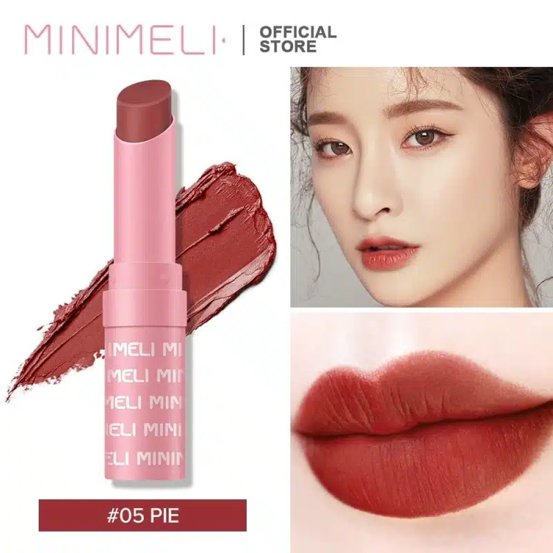 Minimeli Waterproof Matte Lipstick 05 in its sleek black tube, standing upright on a white background. - thumbnail