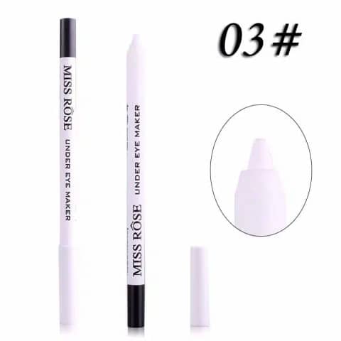Two Miss Rose white kajal under eye pencils, sleek packaging, angled on a clean background.