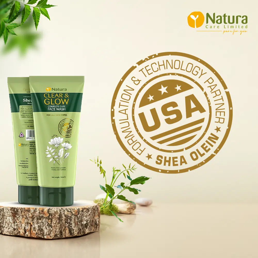 Front view of Natura Clear & Glow face wash white tube with green-pink label. - thumbnail