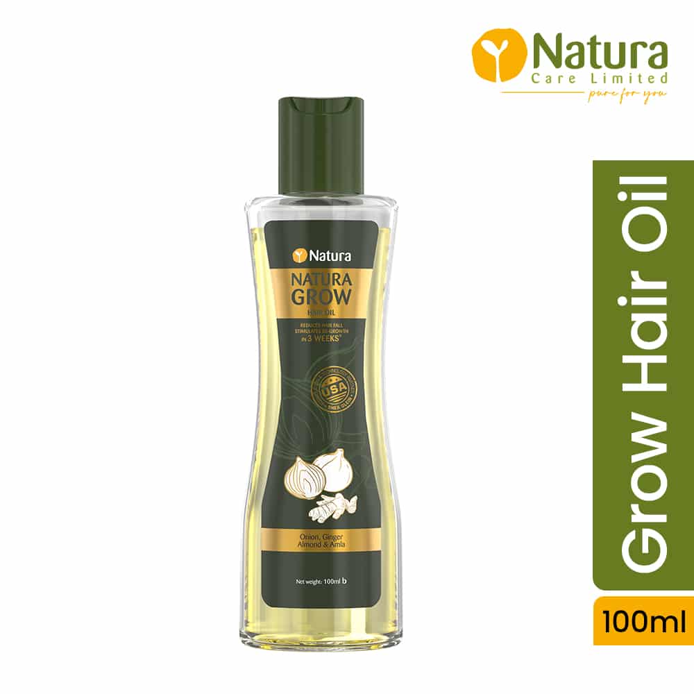 Natura Grow 100ml hair oil bottle, green with a distinct white label, standing upright. - thumbnail