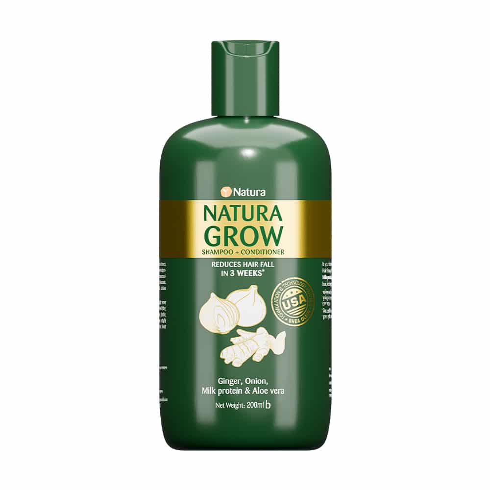 Natura Grow Shampoo + Conditioner 200ml in a vibrant green bottle, standing upright. - thumbnail