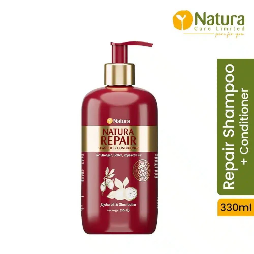Single Natura Repair 330ml peach bottle, angled left, highlighting white pump dispenser and label. - thumbnail