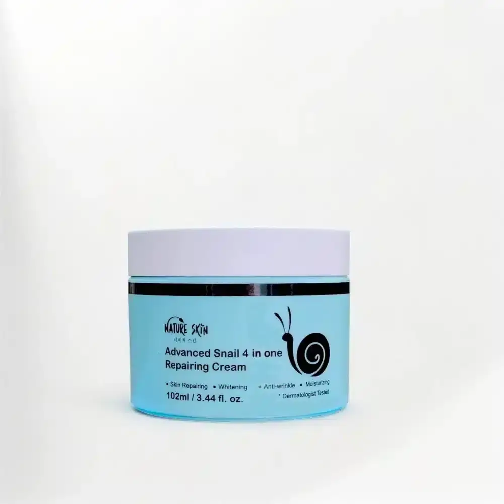 Nature Skin Advanced Snail 4 in 1 Repairing Cream 102ml in white jar with glossy gold lid. - thumbnail