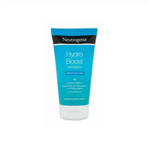 Neutrogena Hydro Boost Exfoliating Cleanser Smoothing Gel, 150ml blue tube, front label visible.