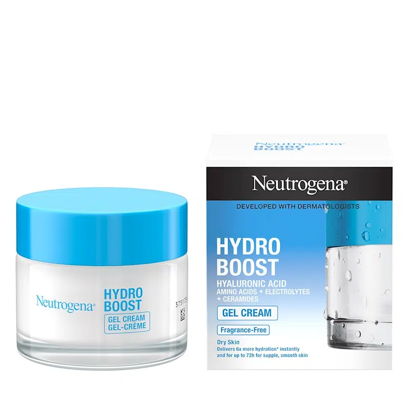 Neutrogena Hydro Boost 50ml gel cream in its iconic translucent blue jar with white lid.