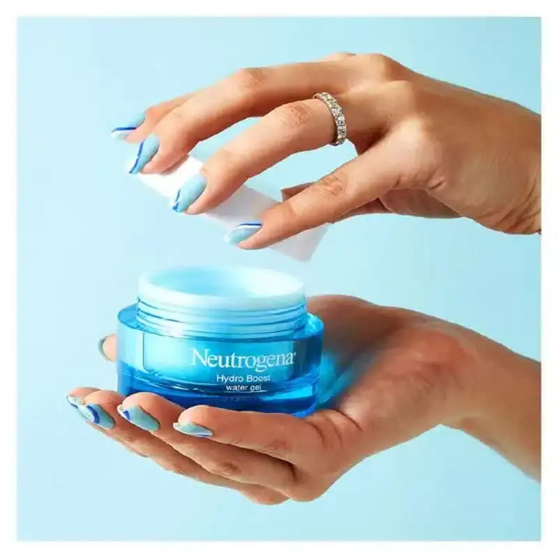 Open Neutrogena Hydro Boost Moisturiser 50ml jar revealing light blue, refreshing gel texture inside. - thumbnail