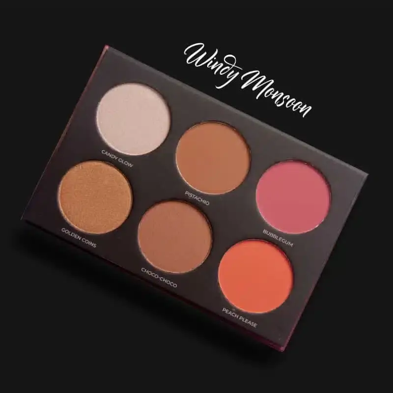 Nirvana Color Windy Monsoon face palette open, revealing four vibrant blush, highlight, contour shades. - thumbnail