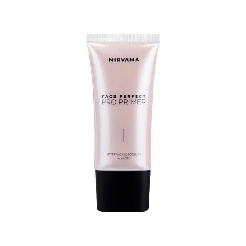 Nirvana Color Face Perfect Pro Primer 20ml tube, white and rose gold, standing upright for mattifying makeup. - thumbnail