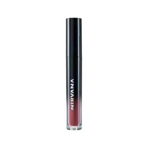 Nirvana Color Liquid Matte Lipstick 'Sweet Sin' in a sleek black tube with rose gold details.