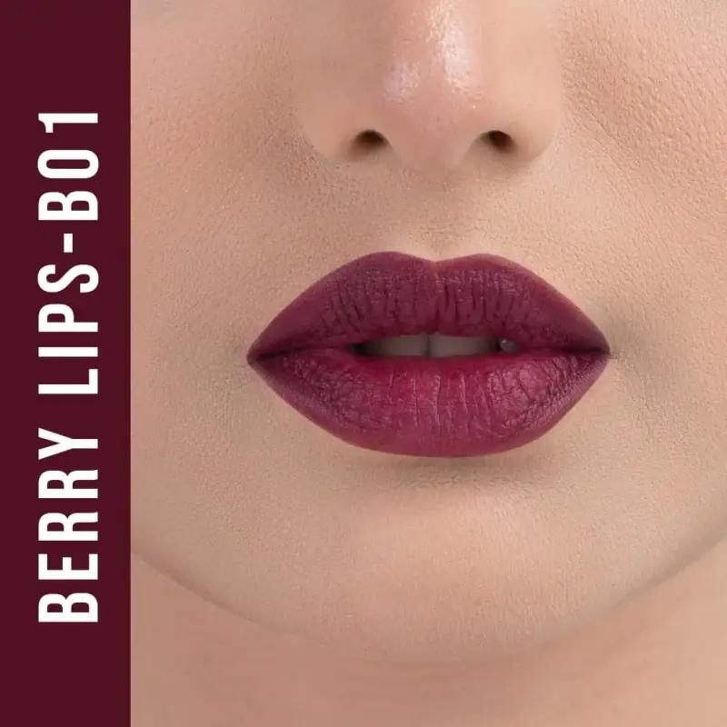 Close-up of Nirvana Color Matte Bullet Lipstick Berry Lips B01, showing its smooth matte texture. - thumbnail