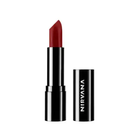Nirvana Color Matte Bullet Lipstick Bride Red B06 in sleek black packaging, standing upright.