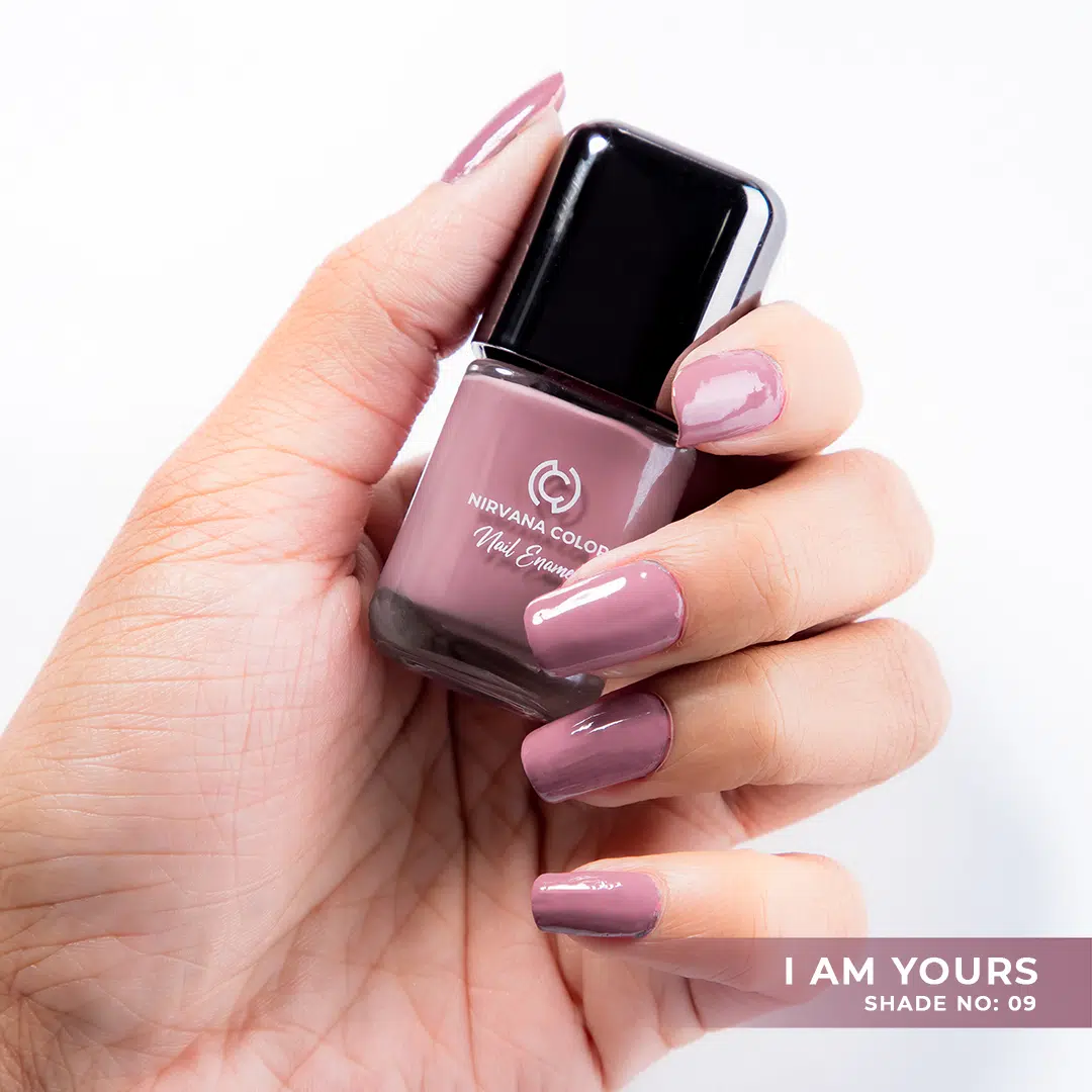 Nirvana Color Nail Enamel 'I Am Yours 09' bottle, vibrant magenta polish, front view.