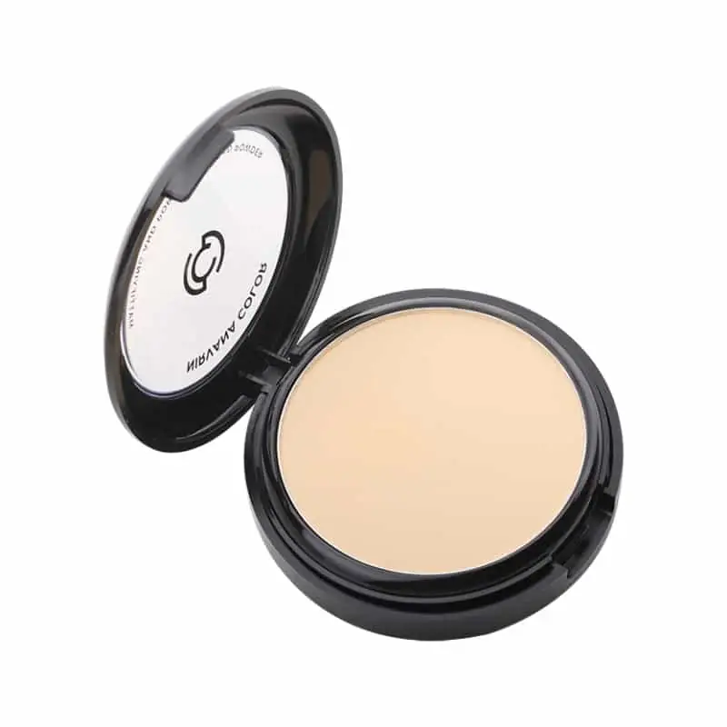 Two Nirvana Color mattifying compact powders; one open revealing light beige powder, one closed on display. - thumbnail