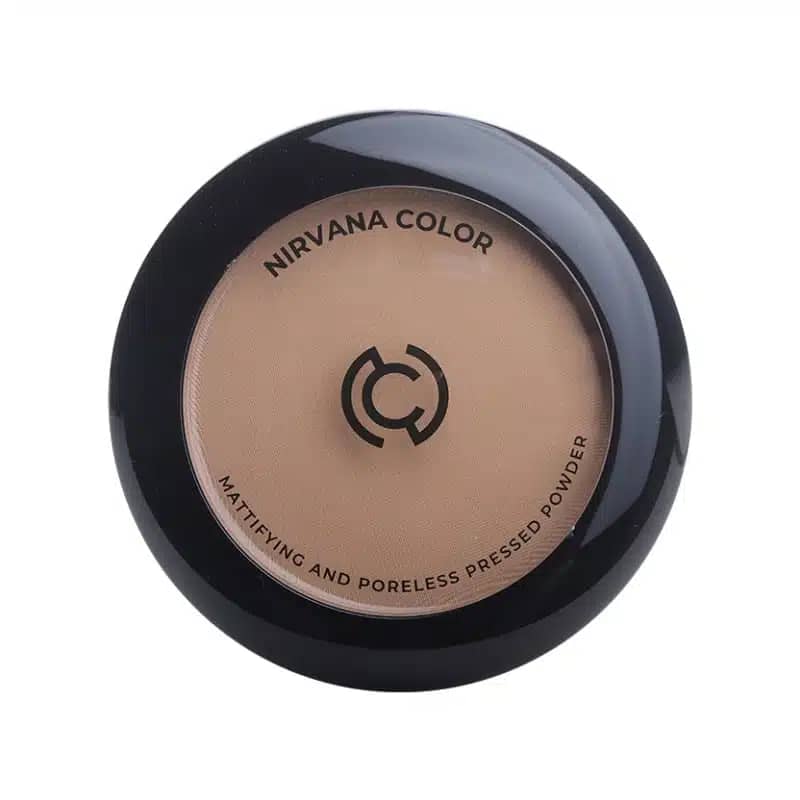 Closed Nirvana Color mattifying compact powder, highlighting the sleek black case and prominent brand logo. - thumbnail