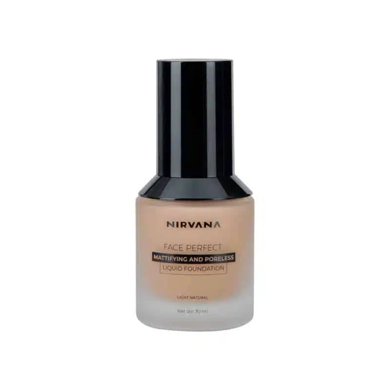 Nirvana Liquid Foundation Perfect Coverage 30ml in Light Natural, elegant glass bottle with gold cap. - thumbnail
