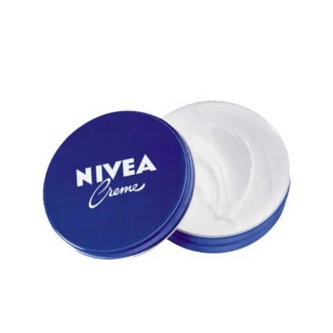 Nivea Creme 50ml in its classic round blue tin with white lettering, front angle.