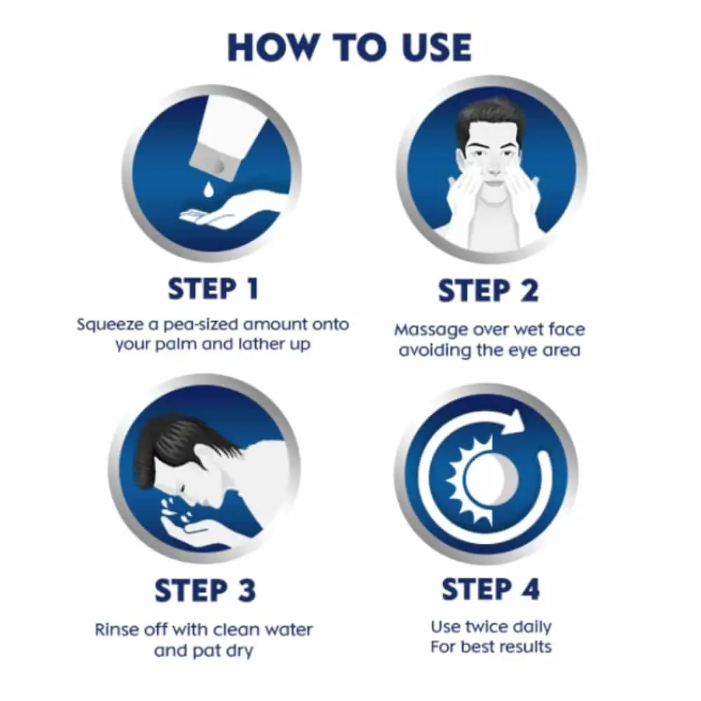 Close-up of Nivea Men Dark Spot Reduction Face Wash blue tube, angled to show its black cap. - thumbnail