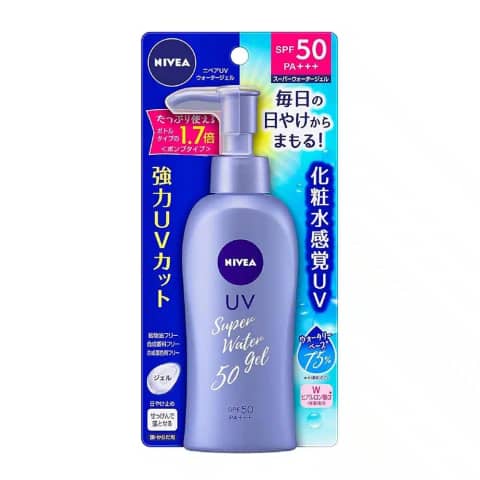 Nivea Sun Protect Super Water Gel SPF 50 PA+++, 140g white tube, blue cap.