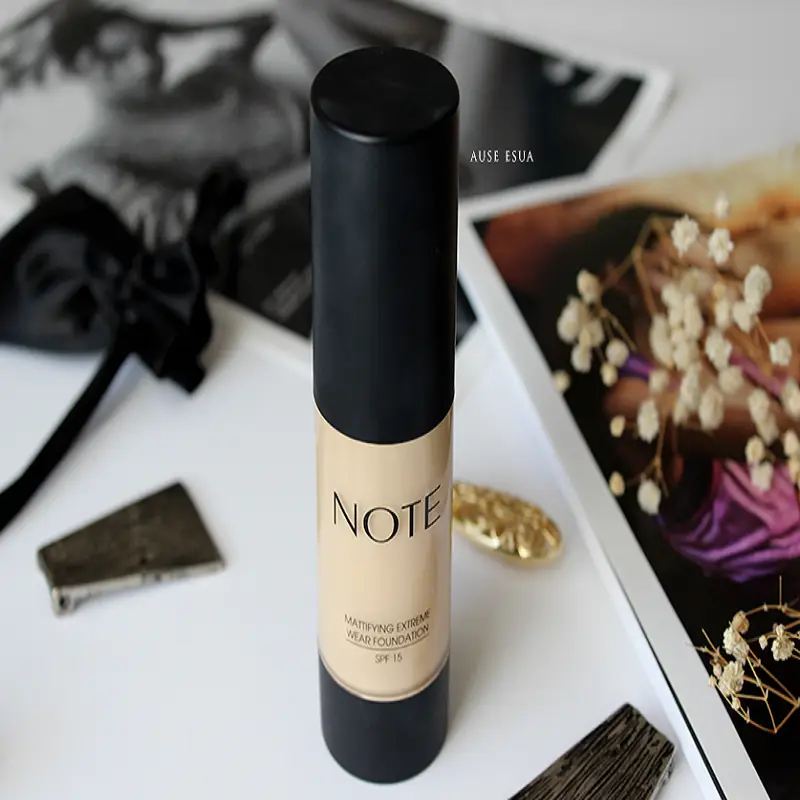 Three Note Mattifying Extreme Wear Foundation bottles showcasing a range of light to medium shades. - thumbnail
