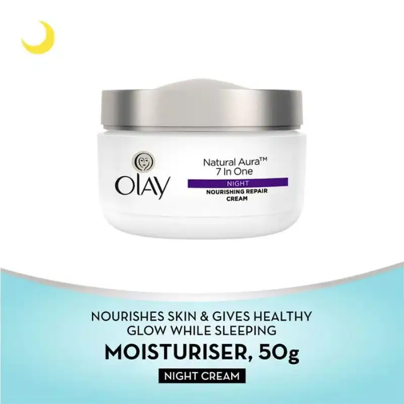Close-up of Olay Natural Aura Day Cream SPF 15 in its elegant white and golden jar. - thumbnail