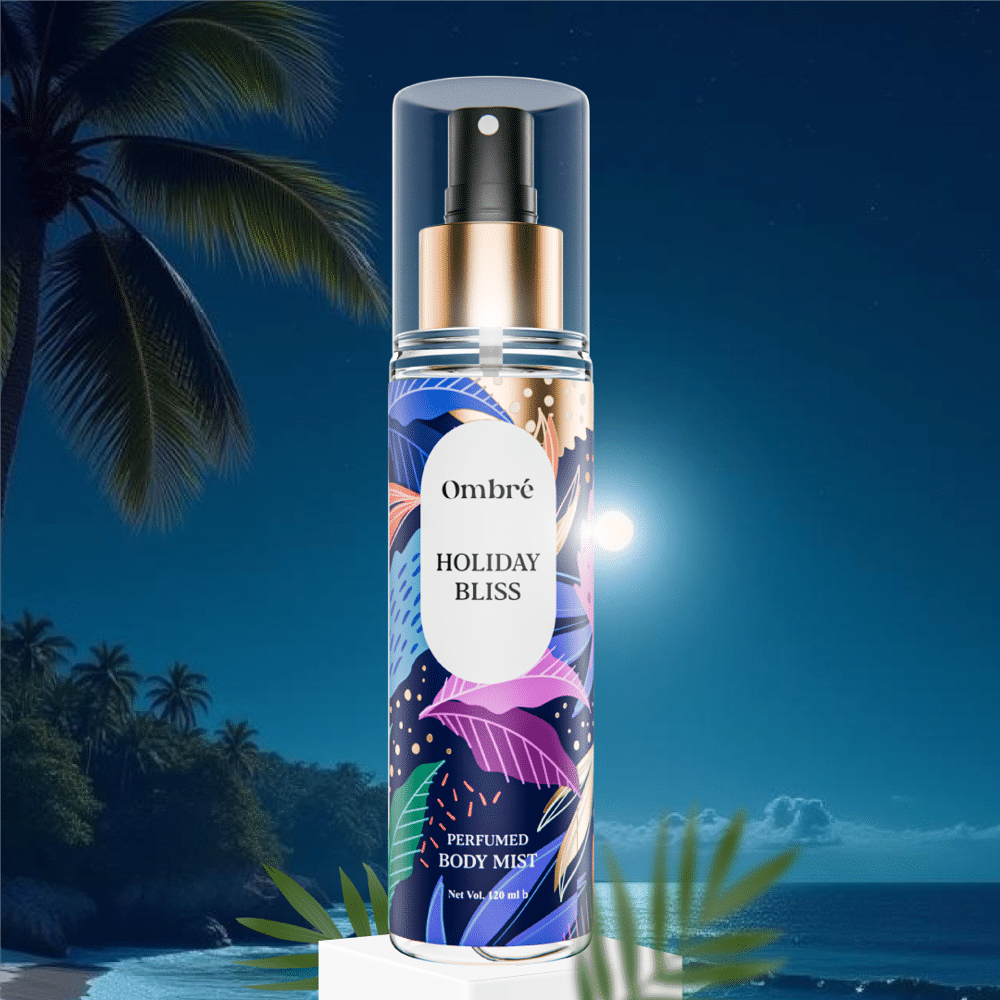 Ombre Holiday Bliss 120ml body mist bottle, clear glass with beautiful pink ombre effect. - thumbnail