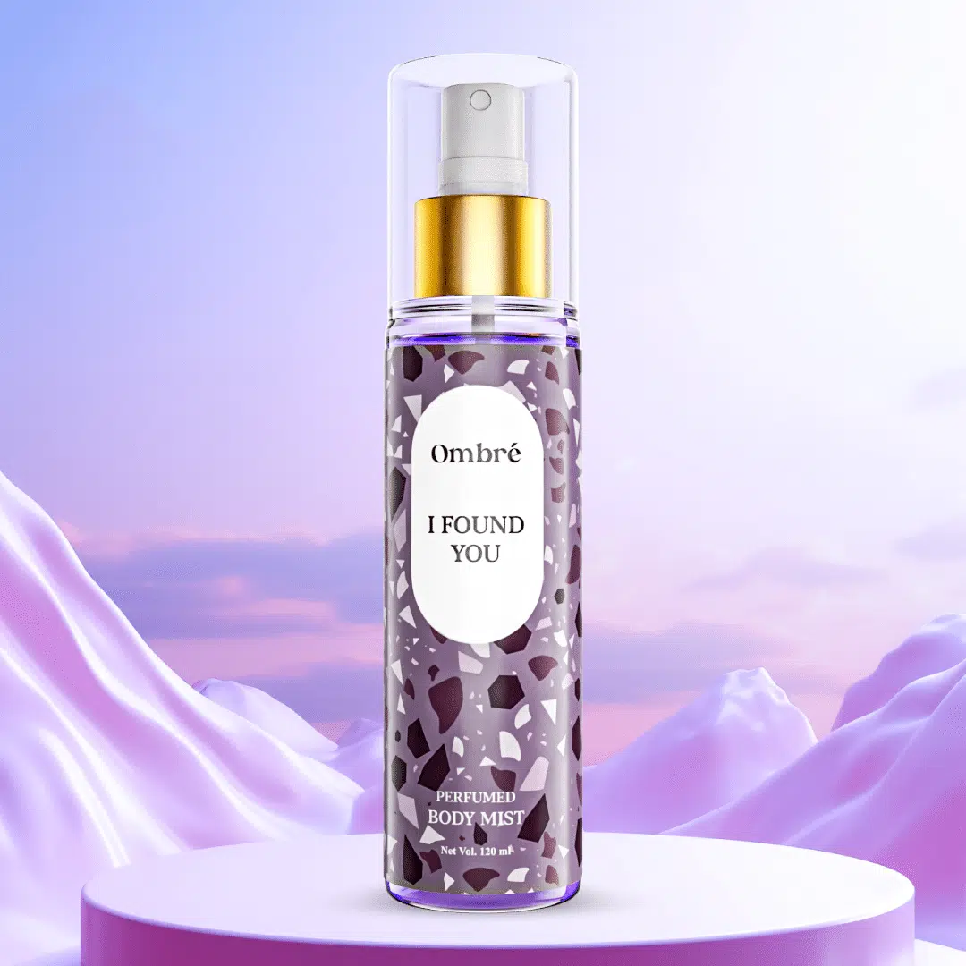 Ombre "I Found You" Perfumed Body Mist 120ml bottle angled, showcasing its full pink-purple gradient design. - thumbnail