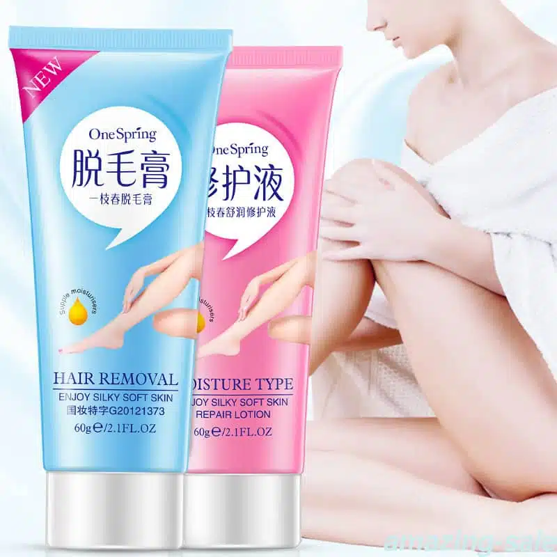 One Spring Hair Removal and Moisturizing Cream in a white tube with pink-purple floral design. - thumbnail