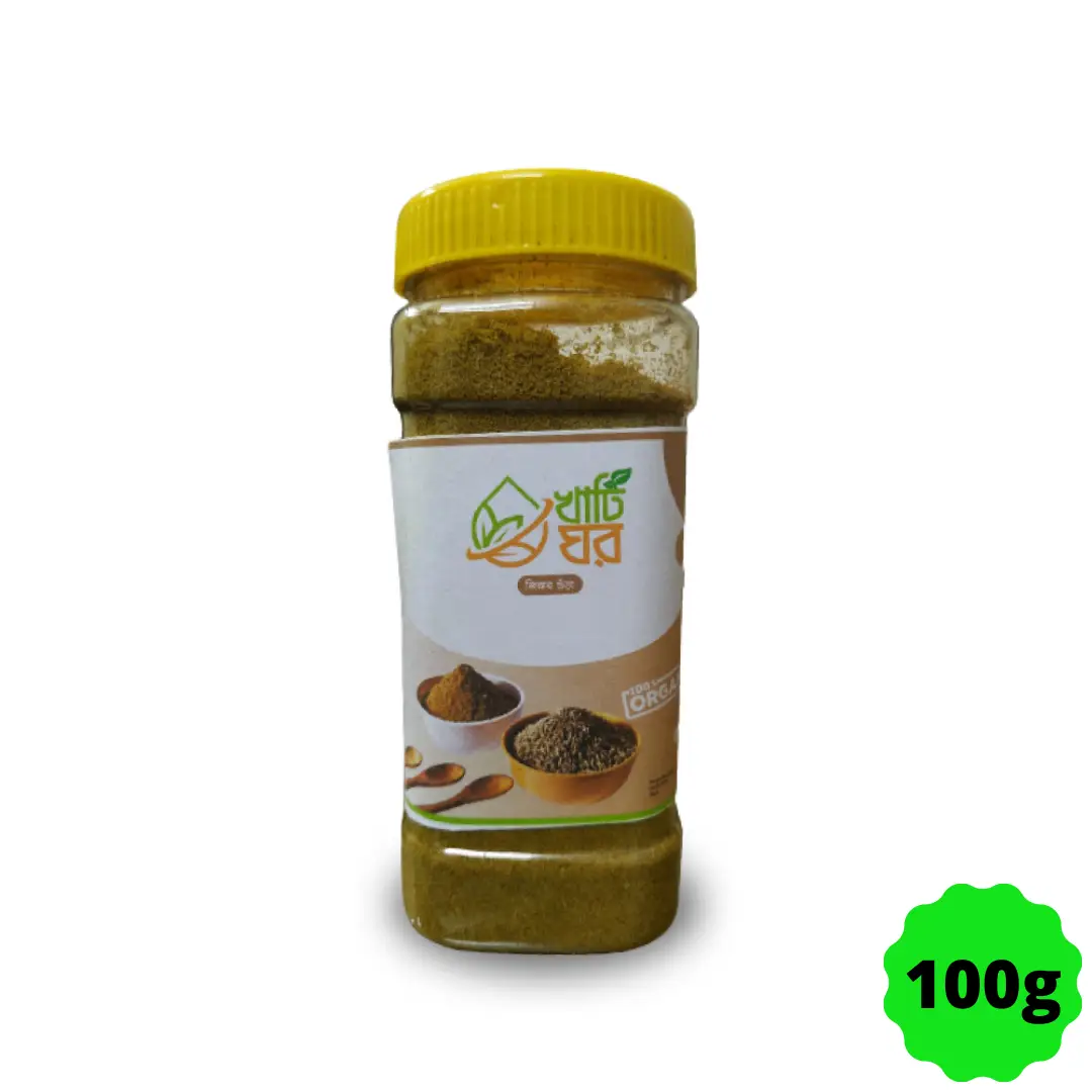 RuSu Organic Cumin powder, 100g, displayed in a branded white and green stand-up pouch.
