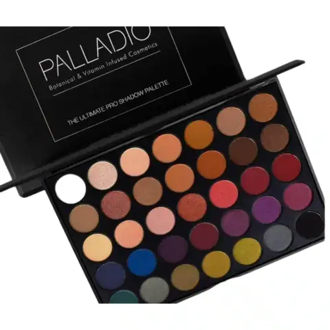 Closed Colormax Palladio Ultimate Pro Shadow Palette, dark rectangular case with branding, angled top view.