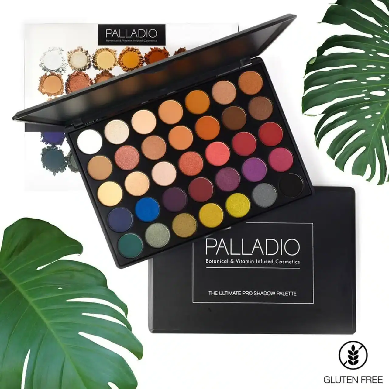 Colormax Palladio Ultimate Pro Shadow Palette open, revealing 35 vibrant eyeshadow pans and mirror. - thumbnail