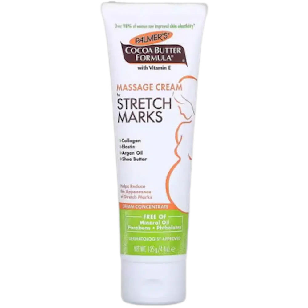 Palmer's Cocoa Butter Massage Cream for Stretch Marks, full brown tube with gold accents and clear branding. - thumbnail