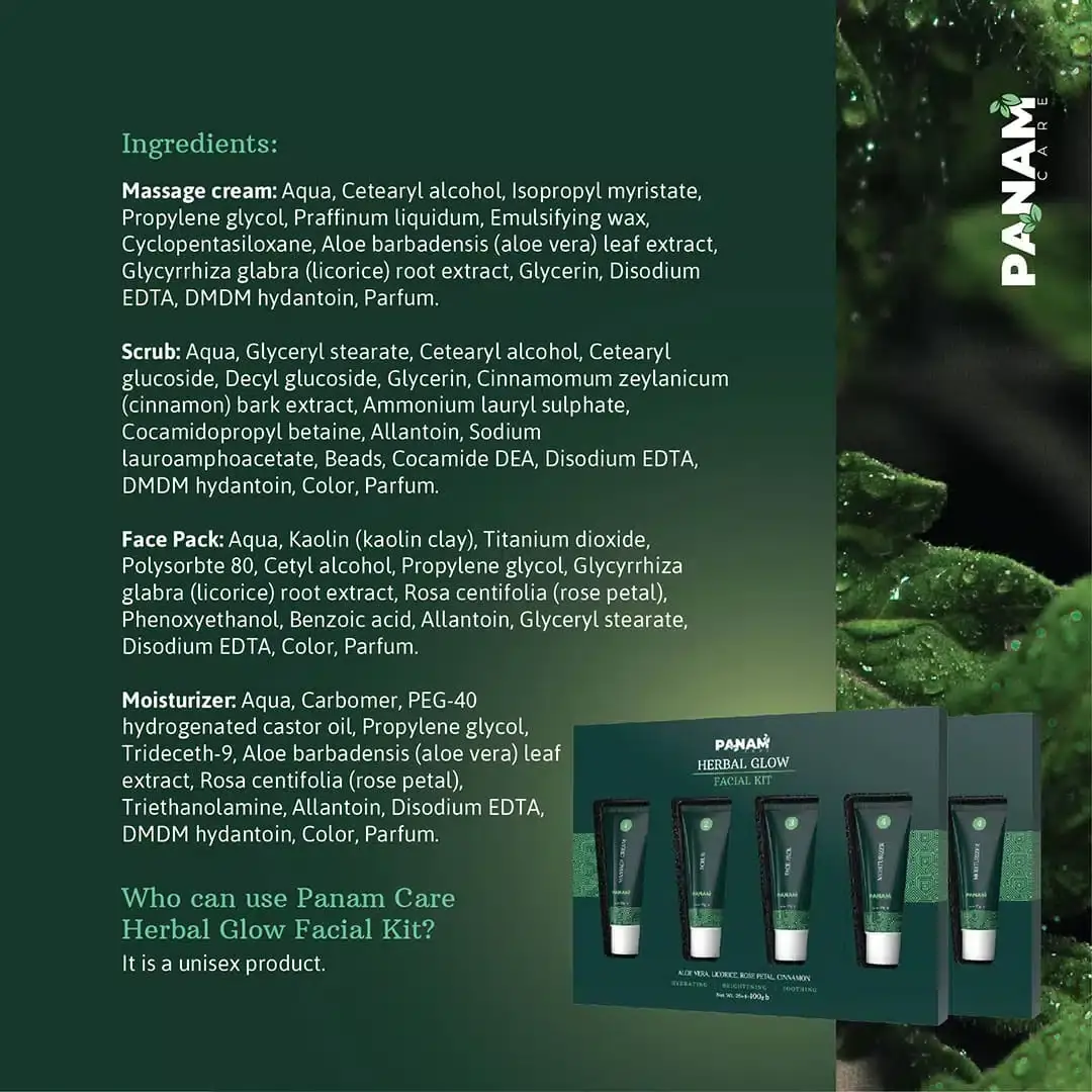 Close-up of one Panam Care Herbal Glow Facial Kit tube, a white and green facial scrub. - thumbnail