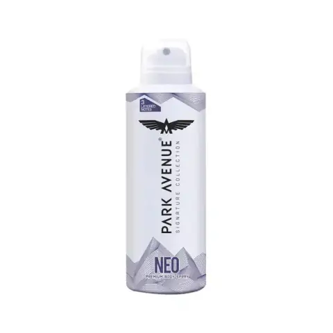 Full black matte Park Avenue Signature Collection Neo body spray bottle, silver cap and details.