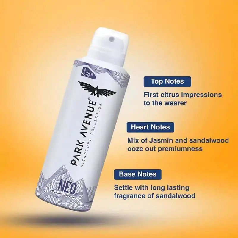 Angled view of Park Avenue Neo body spray, highlighting matte black texture and silver cap. - thumbnail