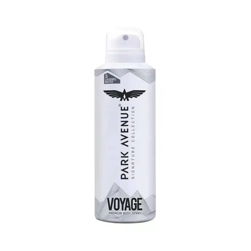 Park Avenue Signature Collection Voyage black body spray bottle with silver cap, standing upright. - thumbnail