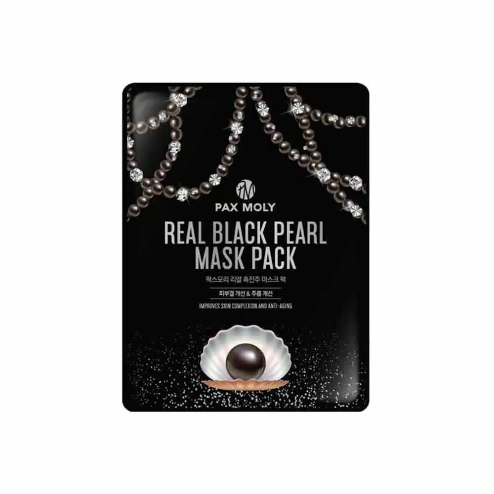 Pax Moly Black Pearl sheet mask 25ml, front view with elegant black and gold packaging. - thumbnail