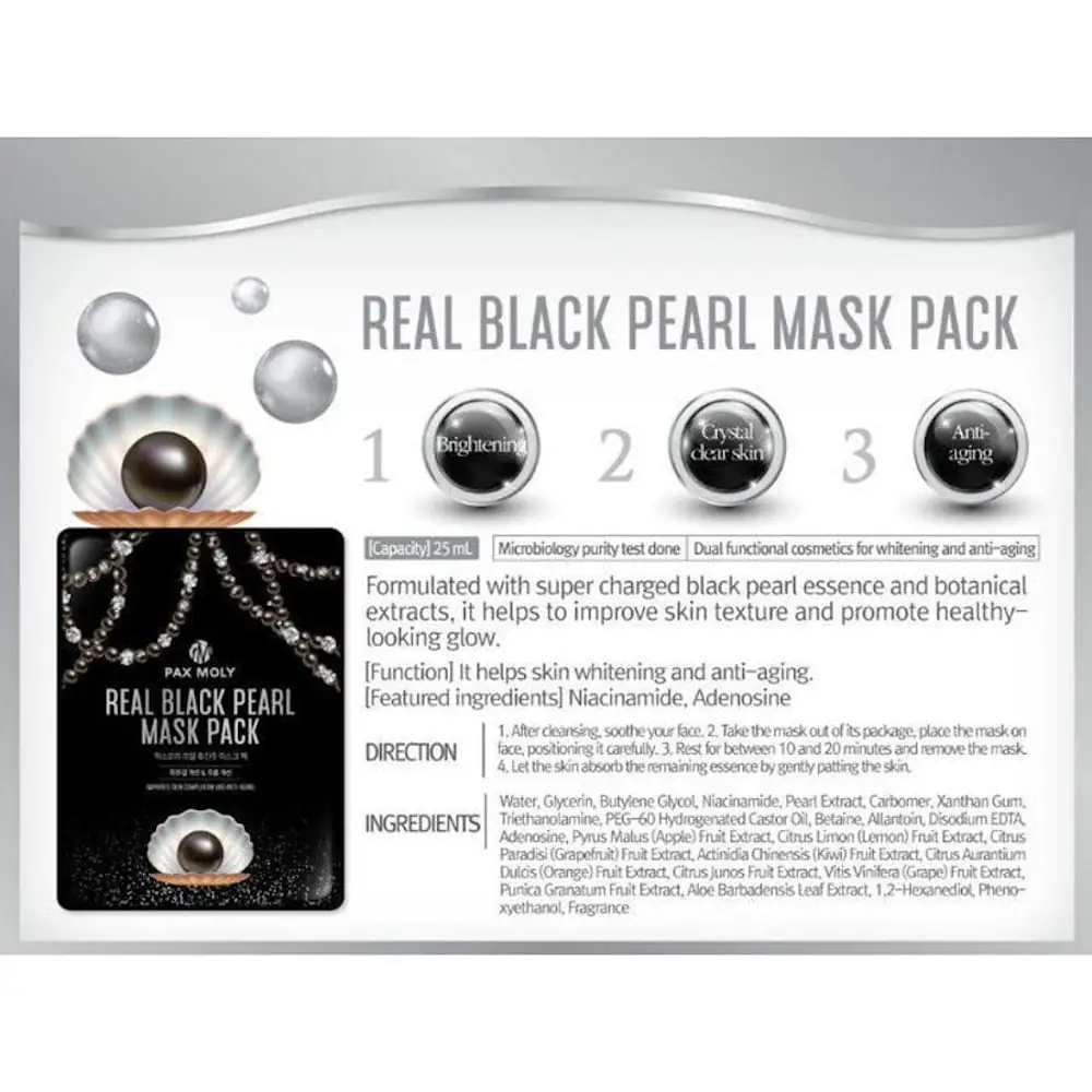 Open Pax Moly Black Pearl sheet mask package revealing the folded white essence-soaked mask sheet. - thumbnail