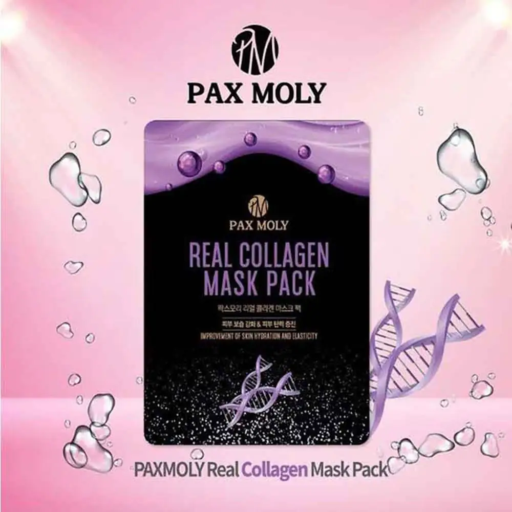 Stack of multiple Pax Moly Collagen Sheet Mask sachets, showcasing the blue and gold packaging design. - thumbnail