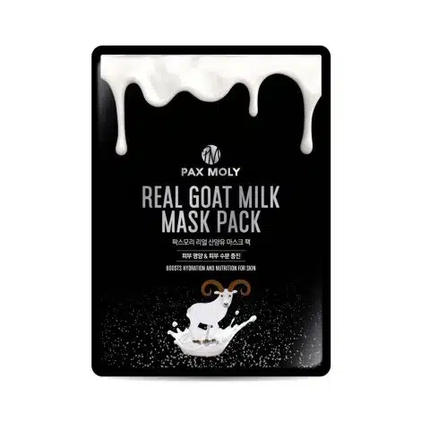 Front view of Pax Moly Goat Milk Sheet Mask, white and blue packaging, 25ml size. - thumbnail