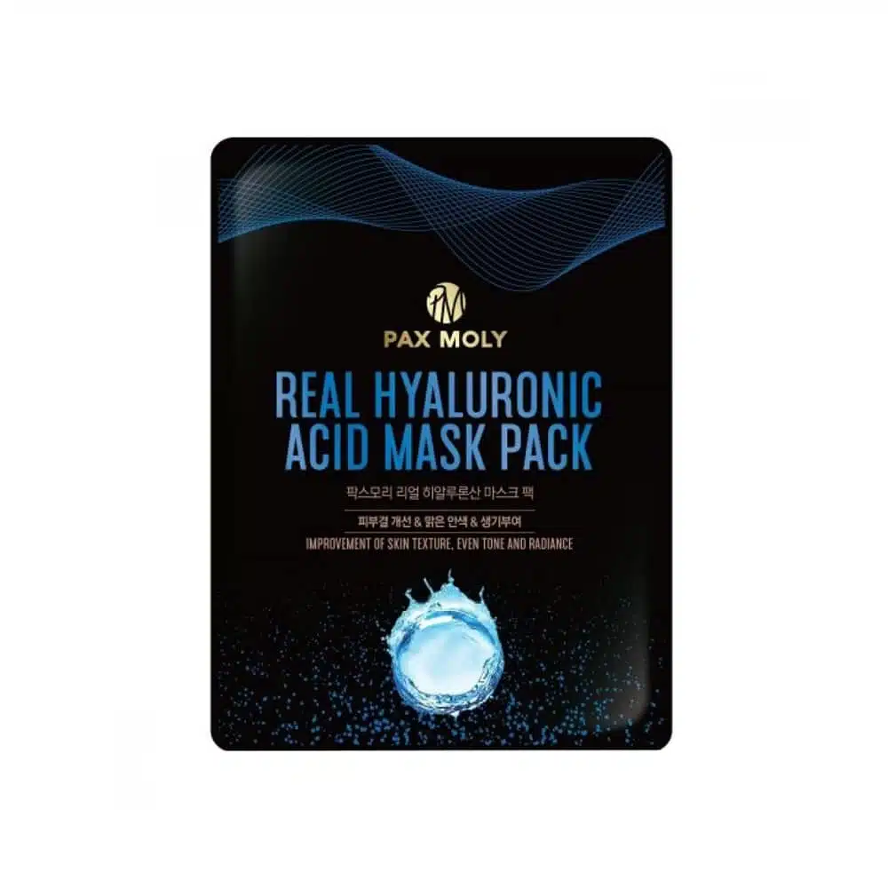 Pax Moly Hyaluronic sheet mask 25ml sachet, vibrant blue packaging, standing upright on white. - thumbnail