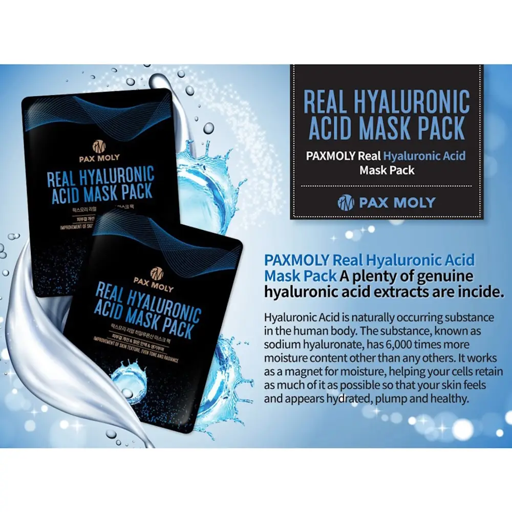 Two Pax Moly Hyaluronic sheet mask sachets, blue packaging, stacked and slightly angled. - thumbnail