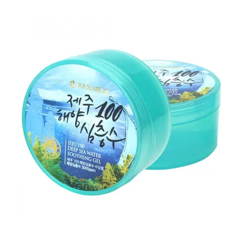 Pax Moly Jeju Deep Sea Water Soothing Gel, 300g clear jar showing blue-green gel.