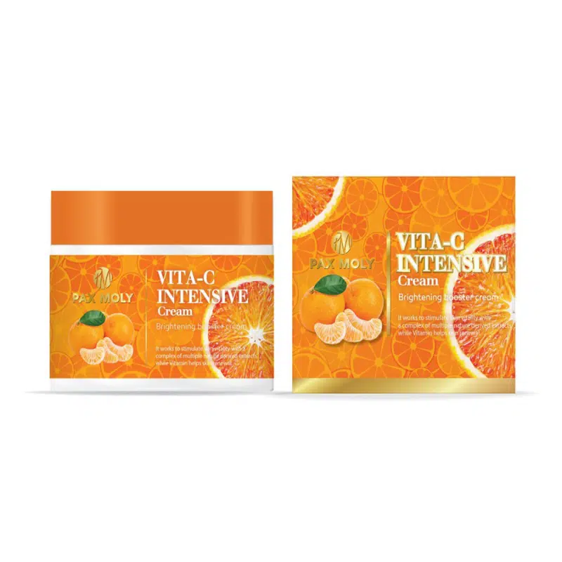 Pax Moly Vitamin C Intensive Cream 100ml, white tube with orange cap, standing.