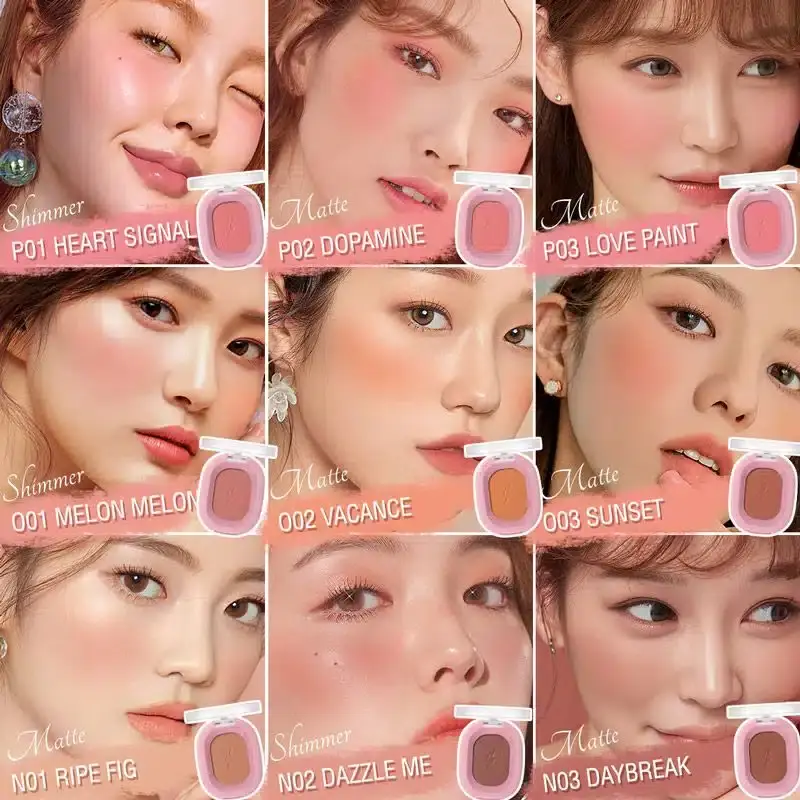 Pink Flash Chic In Cheek Blush 002 compact open, revealing vibrant peachy-pink pigmented powder. - thumbnail