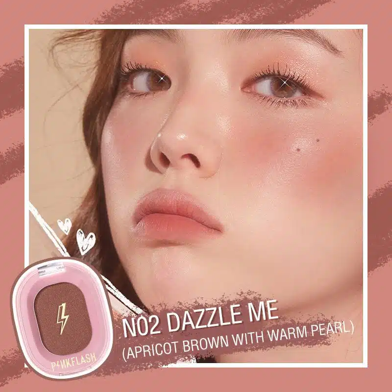 Pink Flash Chic In Cheek N02 pigmented blush compact, clear lid showing peachy-pink powder. - thumbnail