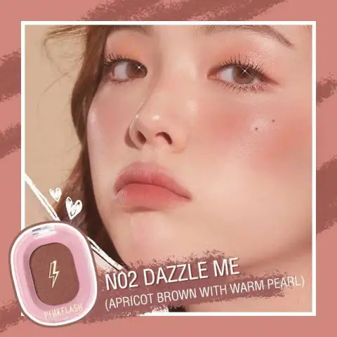 Pink Flash Chic In Cheek N02 pigmented blush compact, clear lid showing peachy-pink powder.